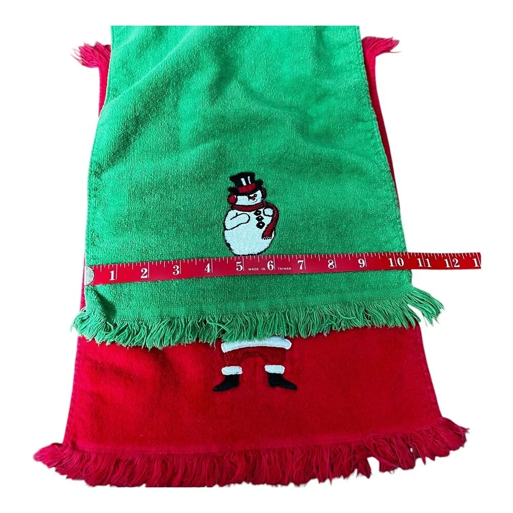 Lot Of 2 VTG Martex Xmas Santa Snowman Red Green Fingertip Hand Towels Bathroom